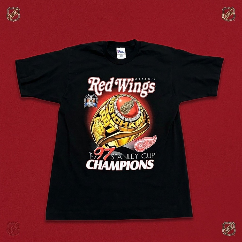 Vintage 1997 Detroit Red Wings Stanley Cup Champions Ring T-Shirt Pro Player L